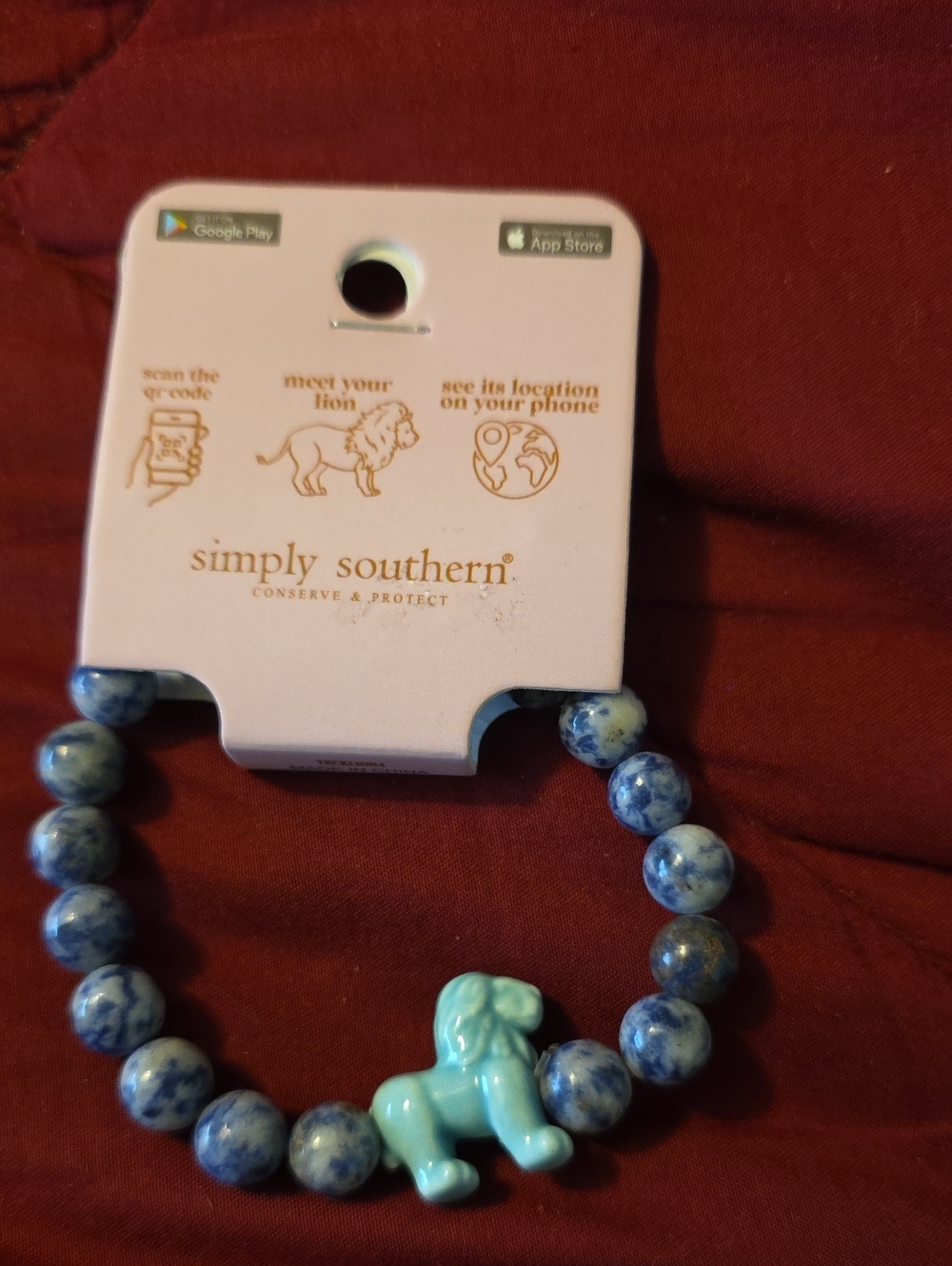 Simply Southern Blue Beaded Bracelet with Turquoise Lion Charm